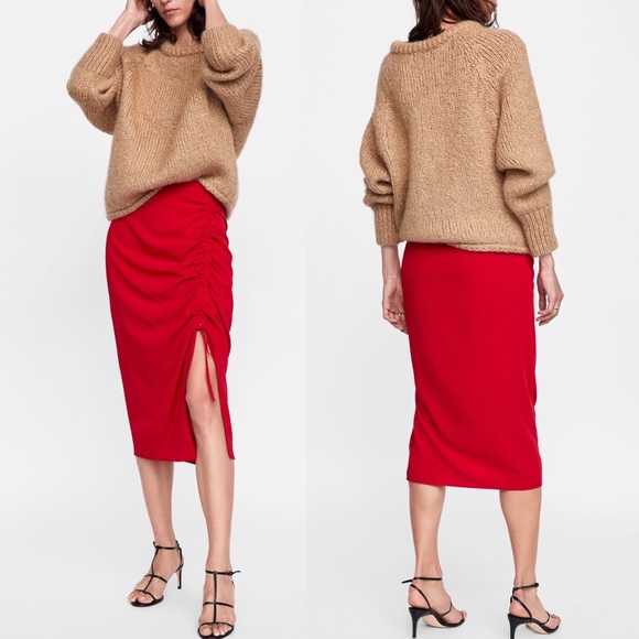 Zara Red Skirt w/ Front Ruching
